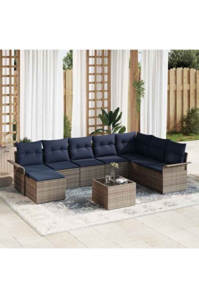 vidaxl Set de canapele pentru gradina cu perna 9 pcs Gri Rattan poli