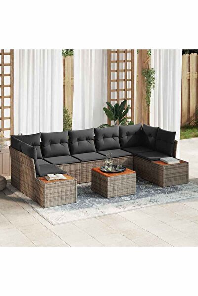 vidaxl Set de canapele pentru gradina cu perna 8 pcs Gri Rattan poli