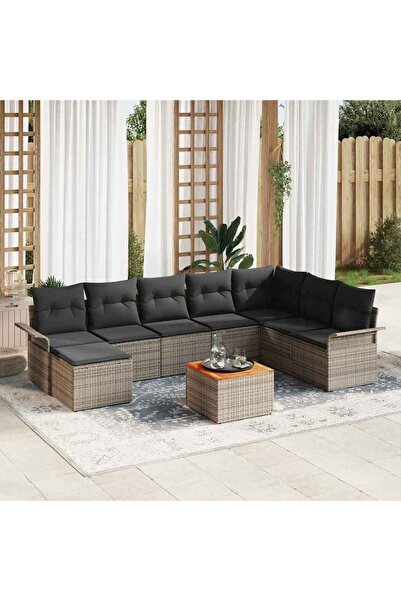vidaxl Set de canapele pentru gradina cu perna 9 pcs Gri poliratan