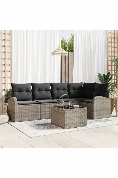 vidaxl Set de canapele pentru gradina cu perna 6 pcs Gri poliratan