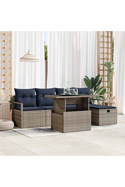 vidaxl Set de canapele pentru gradina cu perna 6 pcs Gri Rattan poli
