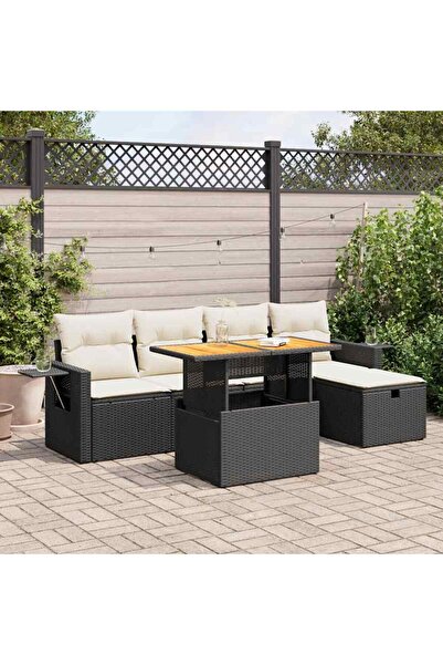vidaxl Set mobilier gradina perne 6 piese negru poliratan/lemn acacia