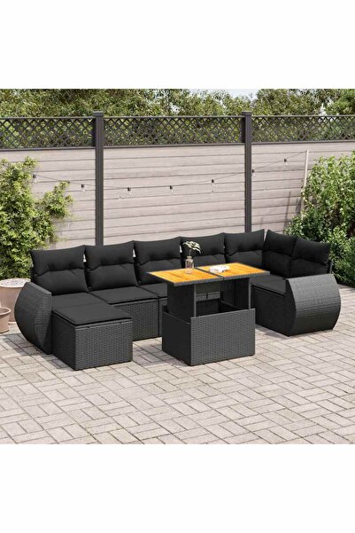vidaxl Set mobilier de gradina cu perne, 8 piese, negru, poliratan