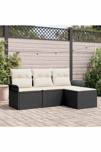vidaxl Set de canapele pentru gradina cu perna 4 pcs Negru Rattan poli