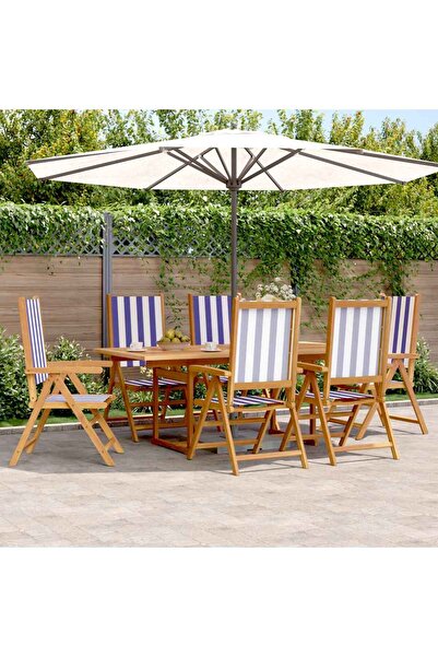 vidaxl 7-piece garden furniture set, blue white fabric/solid wood