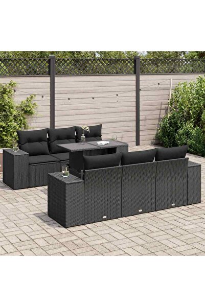 vidaxl Set canapele de gradina cu perne, 7 piese, negru, poliratan