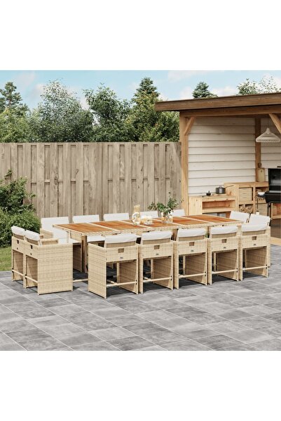 vidaxl Set mobilier de gradina cu perne, 15 piese, bej, poliratan