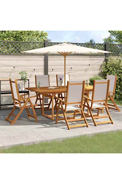 vidaxl Set mobilier de gradina, 7 piese, lemn masiv acacia/textilena
