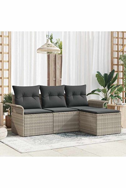 vidaxl Set de canapele pentru gradina 4 pcs Gri deschis Rattan poli