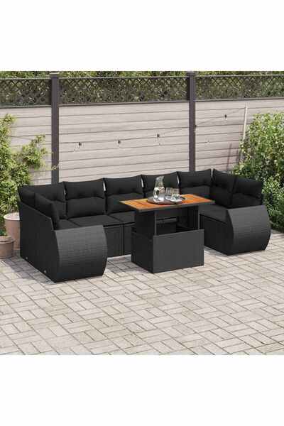 vidaxl Set mobilier de gradina cu perne, 8 piese, negru, poliratan