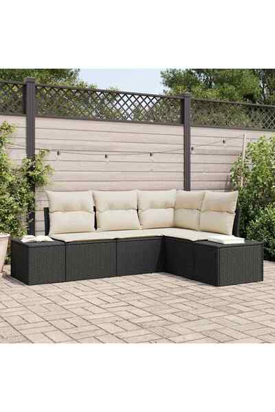 vidaxl Set de canapele pentru gradina 4 pcs Negru È™i Crem poliratan