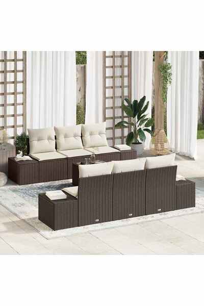vidaxl Set de canapele pentru gradina cu perna 7 pcs Maro poliratan