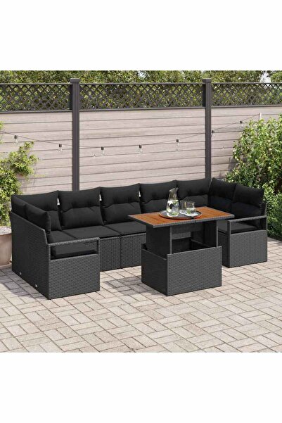 vidaxl Set de canapele pentru gradina 8 pcs Negru Rattan poli