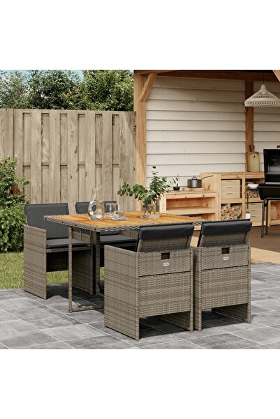 vidaxl Set mobilier de gradina cu perne, 5 piese, gri, poliratan
