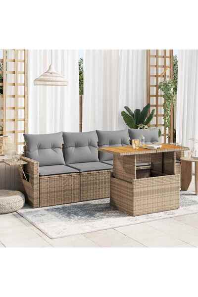 vidaxl Set canapele de gradina cu perne, 5 piese, bej, poliratan