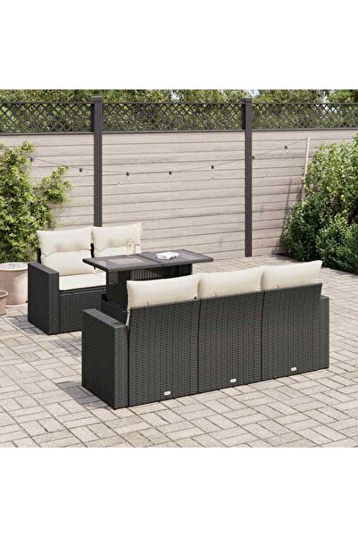 vidaxl Set mobilier de gradina cu perne, 6 piese, negru, poliratan