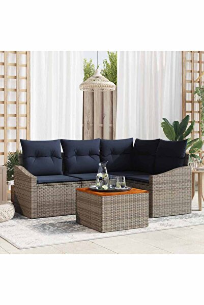 vidaxl Set de canapele pentru gradina 5 pcs Gri È™i albastru marin