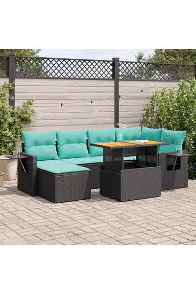 vidaxl Set canapele de gradina cu perne, 7 piese, negru, poliratan