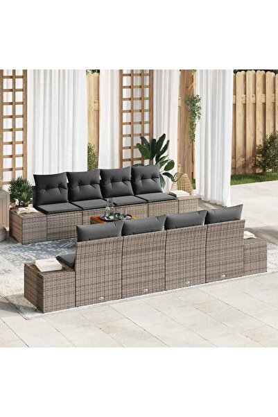 vidaxl Set de canapele pentru gradina cu perna 9 pcs Gri poliratan