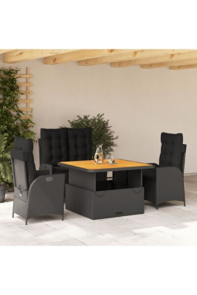 vidaxl Set mobilier de gradina cu perne, 4 piese, negru, poliratan