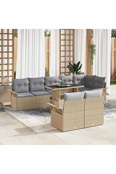 vidaxl Set de canapele pentru gradina cu perna 9 pcs Bej Rattan poli
