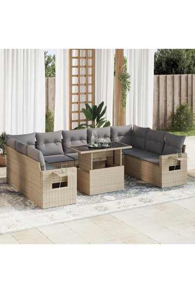 vidaxl Set canapele de gradina cu perne, 10 piese, bej, poliratan