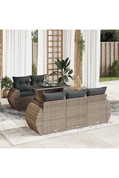 vidaxl Set mobilier gradina cu perne, 6 piese, gri, poliratan