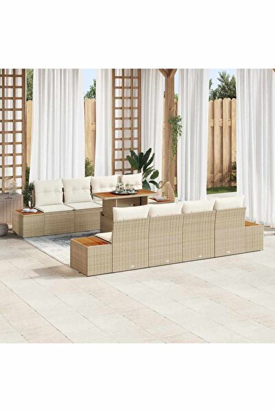 vidaxl Set de canapele pentru gradina 9 pcs Bej Rattan poli