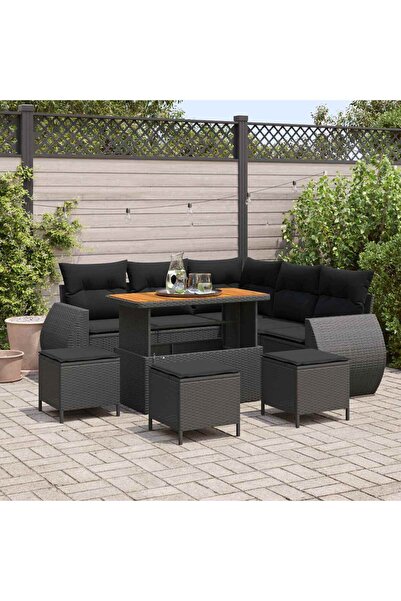 vidaxl Set de canapele pentru gradina 9 pcs Negru poliratan