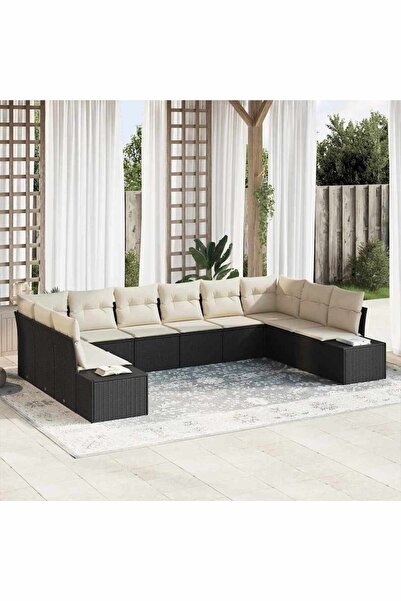vidaxl Set de canapele pentru gradina cu perna 10 pcs Negru poliratan