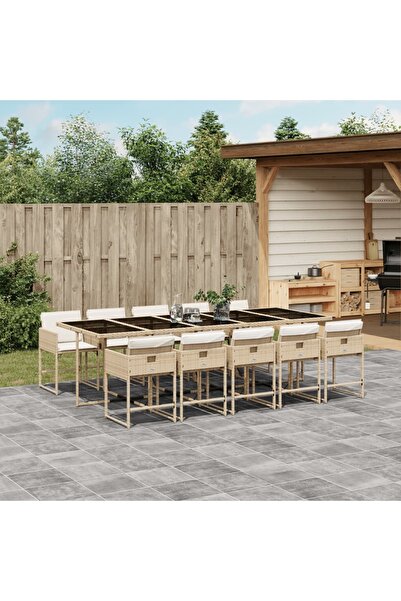 vidaxl Set mobilier de gradina cu perne, 11 piese, bej, poliratan