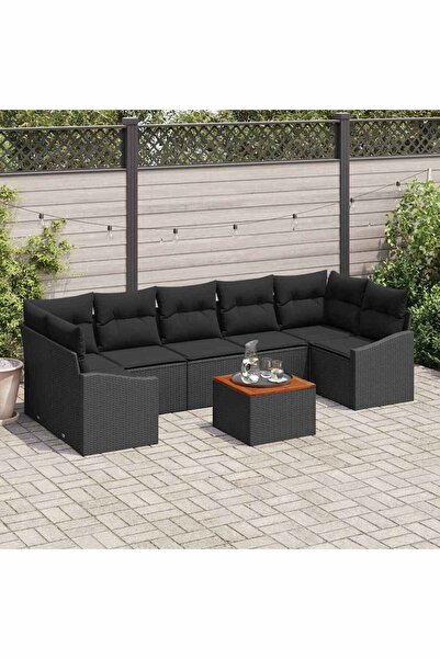 vidaxl Set de canapele pentru gradina cu perna 8 pcs Negru poliratan