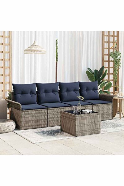 vidaxl Set de canapea cu perna 5 pcs Gri poliratan