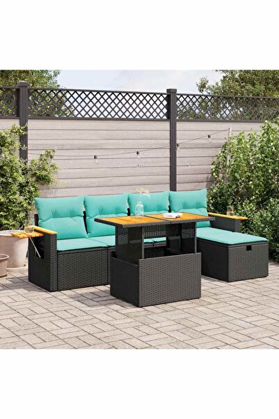 vidaxl Set mobilier gradina perne 6 piese negru poliratan/lemn acacia