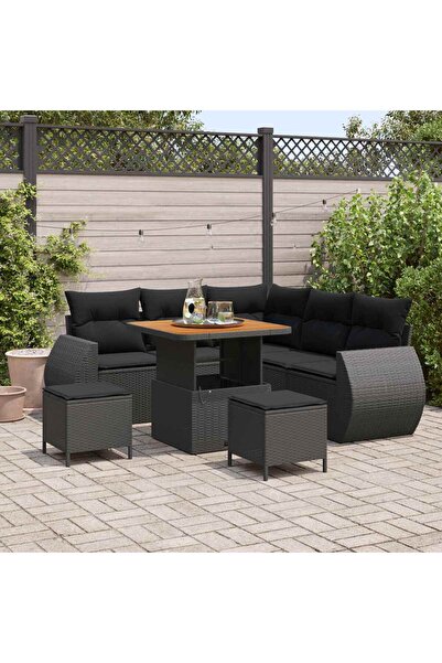 vidaxl Set de canapele pentru gradina 8 pcs Negru poliratan