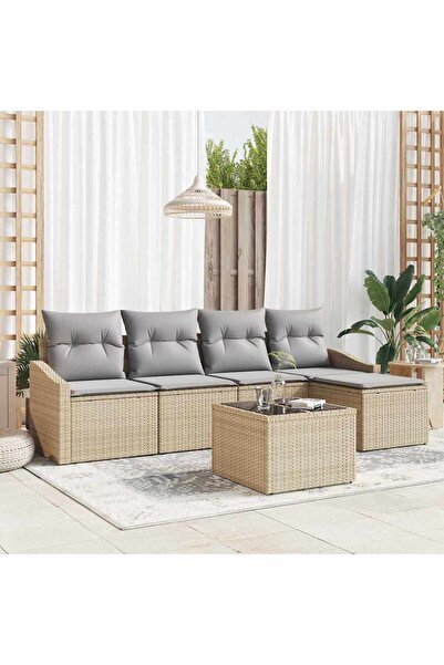 vidaxl Set de canapea cu perna 6 pcs Bej poliratan
