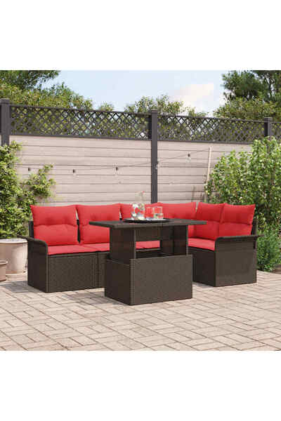 vidaxl Set de canapele pentru gradina cu perna 6 pcs Maro Poli Rattan
