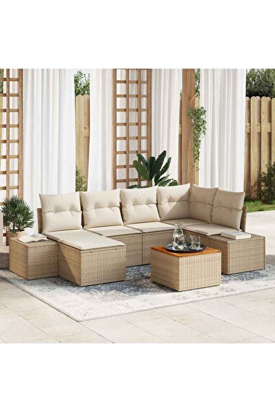 vidaxl Set de canapele pentru gradina 7 pcs Bej È™i alb