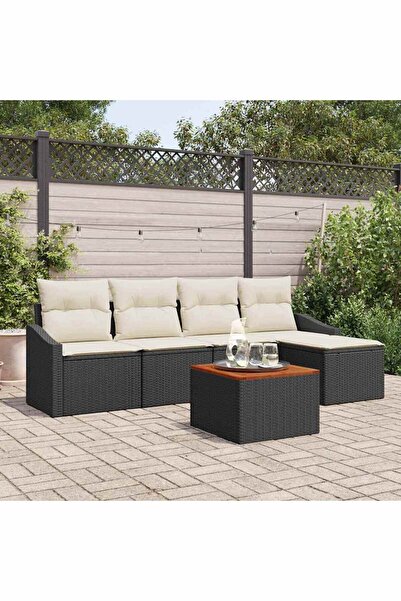 vidaxl Set de canapele pentru gradina 6 pcs Negru È™i Crem poliratan