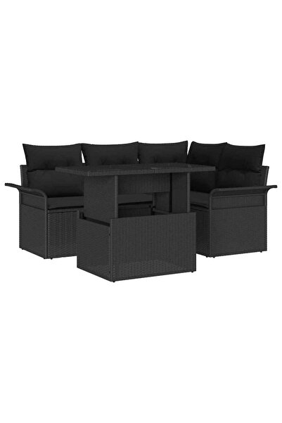 vidaxl Set de canapele pentru gradina cu perna 5 pcs Negru Poli Rattan