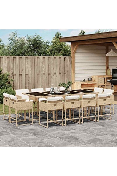 vidaxl Set mobilier de gradina cu perne, 13 piese, bej, poliratan