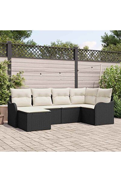 vidaxl Set de canapele pentru gradina 6 pcs Negru È™i alb Rattan poli