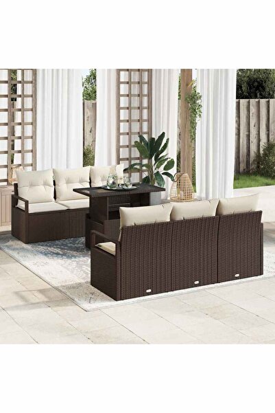 vidaxl Set de canapele pentru gradina cu perna 7 pcs Maro Rattan poli