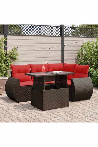 vidaxl Set canapele de gradina cu perne, 5 piese, maro, poliratan