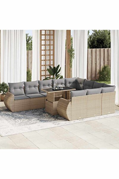 vidaxl Set canapele de gradina cu perne, 11 piese, bej, poliratan