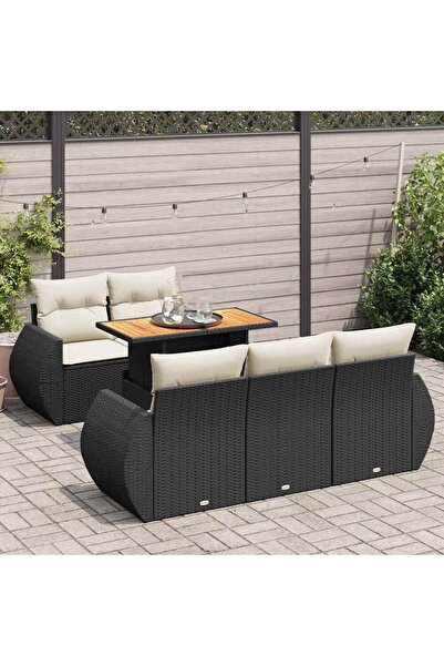 vidaxl Set mobilier de gradina cu perne, 6 piese, negru, poliratan