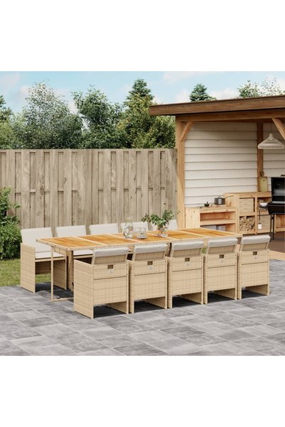 vidaxl Set mobilier de gradina cu perne, 11 piese, bej, poliratan