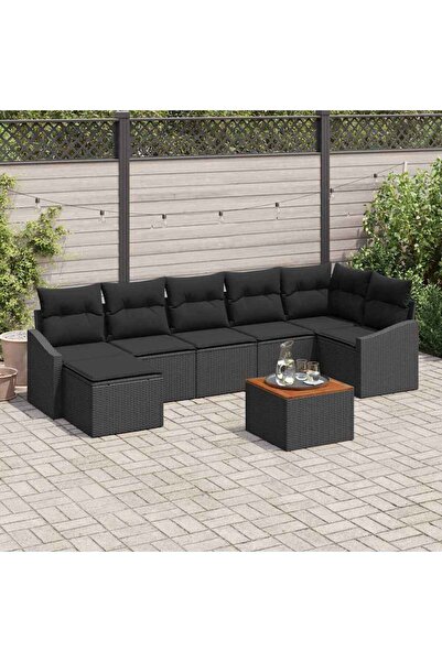 vidaxl Set de canapele pentru gradina cu perna 8 pcs Negru poliratan