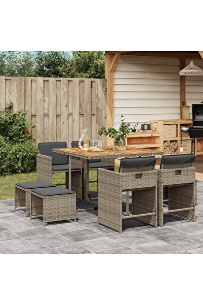 vidaxl Set mobilier gradina cu perne, 9 piese, gri, poliratan