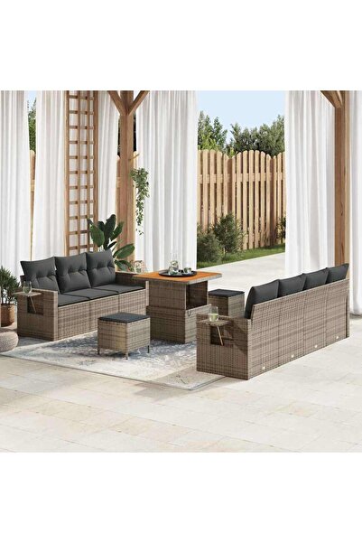vidaxl Set de canapele pentru gradina cu perna 10 pcs Gri poliratan